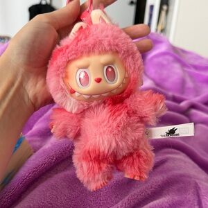 Labubu Love Pink Furry The Monsters Keychain